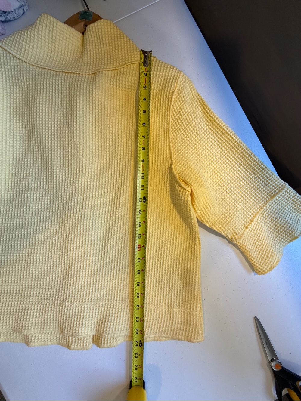 Vintage 90s Yellow Waffle Oversized Jacket Women Size Large lagenlook 3/4 sleeve - Picture 8 of 9